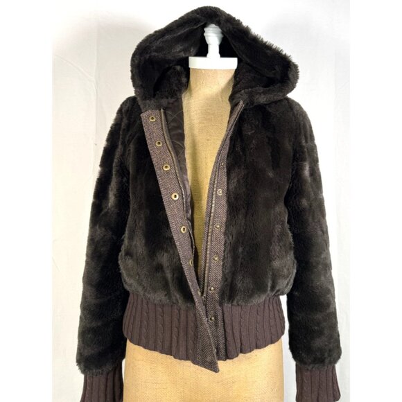 Vintage Y2K 90s Juicy Couture Brown Faux Fur Full Zip Bomber Jacket Coat Sz S - Picture 6 of 16